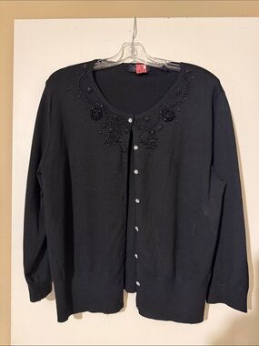 Context Black Embellished V-Neck Cardigan